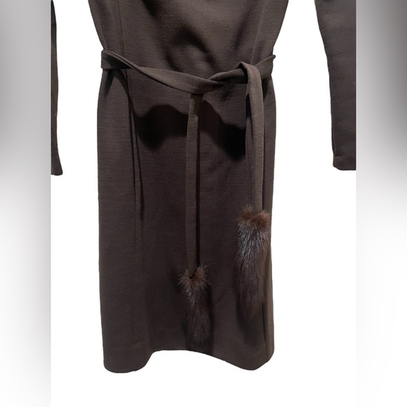 Vintage Toni Todd Dark Brown Long Sleeve Faux Fur Tie Waist 1970s Dress Size 14 - Picture 4 of 13